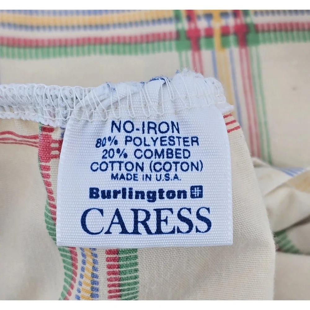 Vtg Burlington Plaid Print Full Double Sheet Set 4 Piece Multicolor EUC Sewing